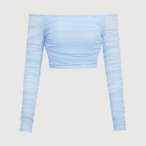 Shein baby blue ruched crop top - Picture 1 of 2